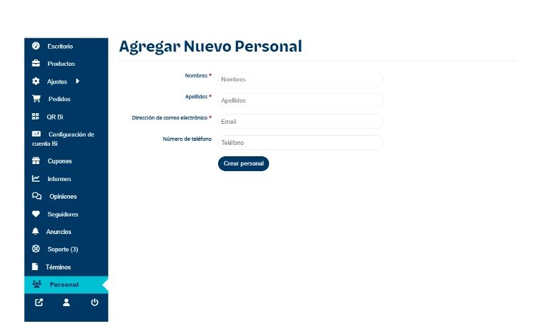 Agregar nuevo personal